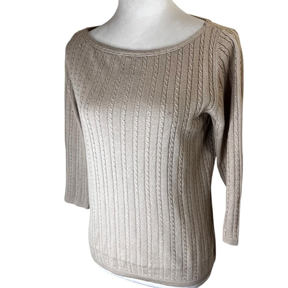 MAG Silk/Cashmere Ribbed Knit Sweater Beige | Medium | 3/4 Sleeves Magaschoni
